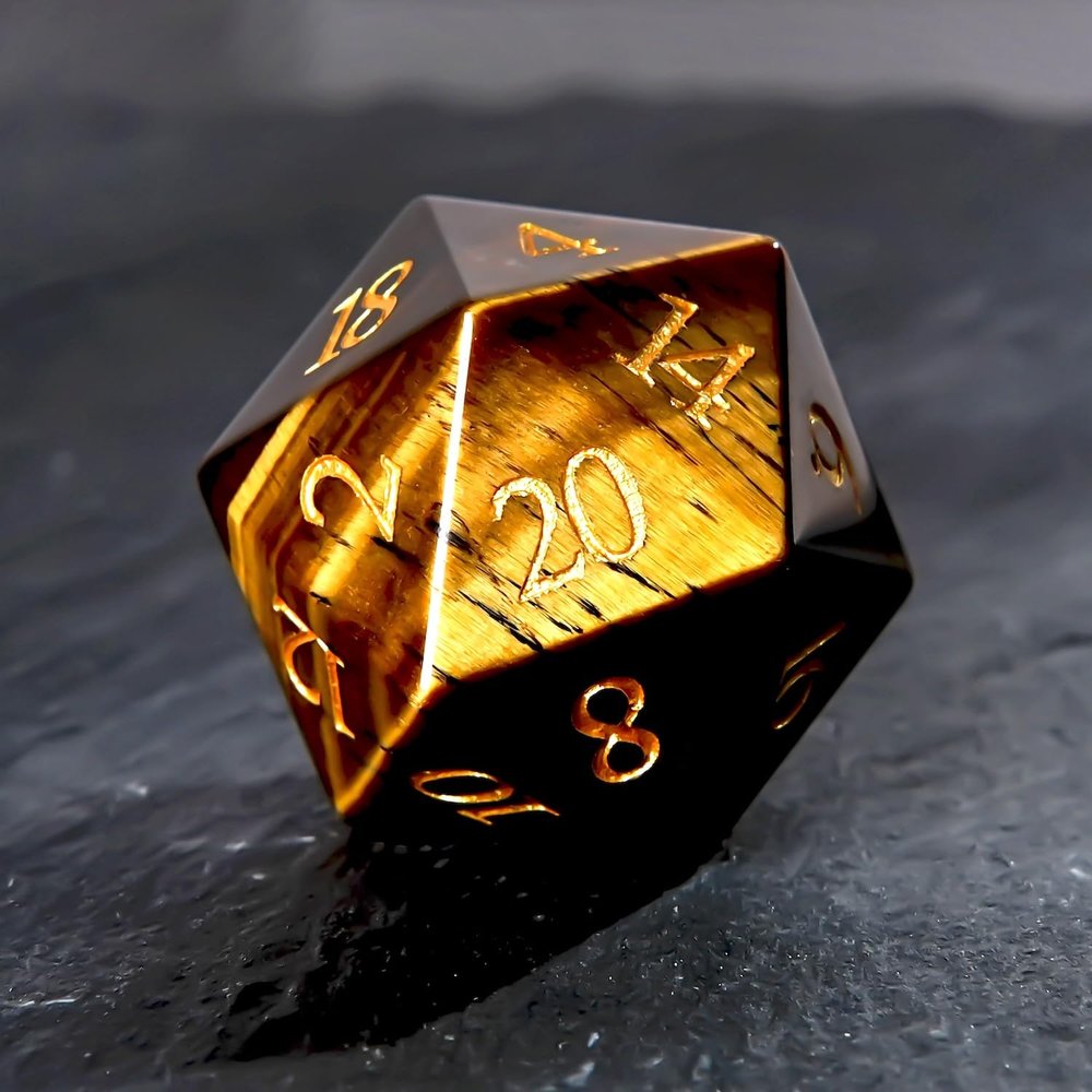 1PCS Gem D20 DND Dice - 25mm 20 Sided CrystalAmethyst D&D Dice for Dungeons and Dragons, RPG, Roleplaying Games MTG Table Games, Handmade Polyhedral Dice (Tiger Eye)