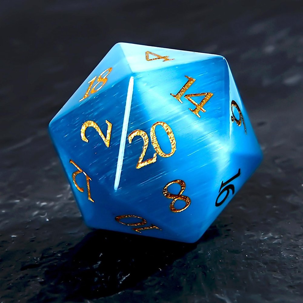 1PCS Gem D20 DND Dice - 25mm 20 Sided Crystal Cat Eye D&D Dice for Dungeons and Dragons, RPG, Roleplaying Games MTG Table Games, Handmade Polyhedral Dice (Teal Cat Eye)