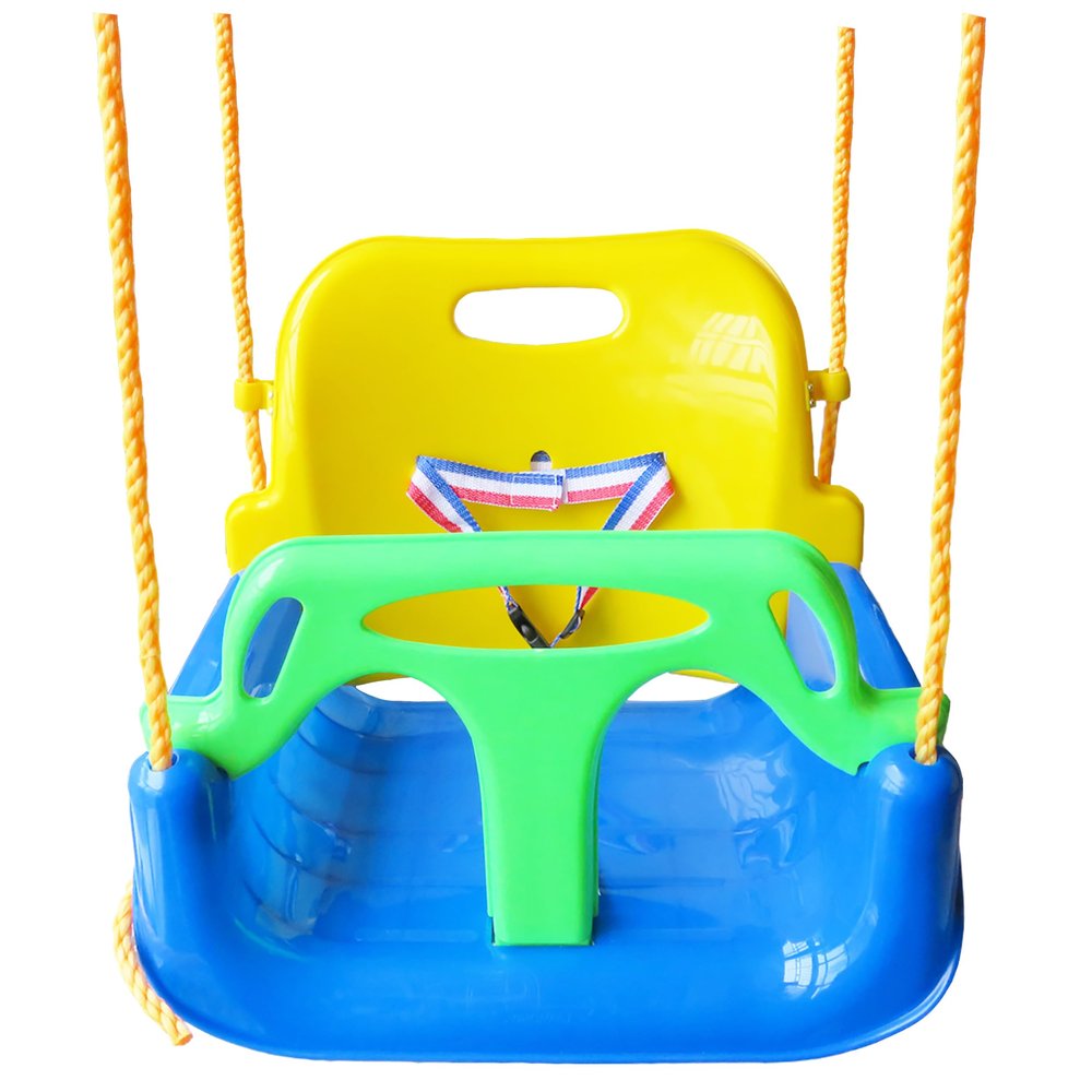 3-in-1 Infant to Teenager Swing Set Anti-flip Snug & Secure Detachable Children Outdoor Play Patio Garden(Color:Blue Chair+Green Handrail)
