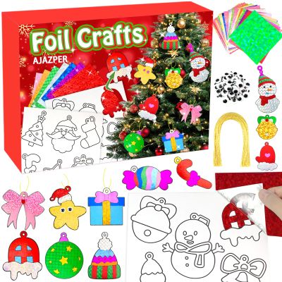 AJAZPER Christmas Foil Crafts for Kids, Christmas Crafts for Kids, DIY Art Craft Set, Creative Travel Activities, Kid Arts and Crafts Kits Gift for Girls and Boys Ages 4 5 6 7 8 9 10 Gifts Toys