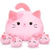 5 PCS Pink Sakura Cat Plush Stuffed Animal Family-19" Soft Pink Sakura Cat Plush, Large Mommy Plushies with 4 Baby Kittens Plushies, Kawaii Plush Toy Christmas Birthday Gifts for Kids Boys Girls view 1
