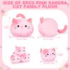 5 PCS Pink Sakura Cat Plush Stuffed Animal Family-19" Soft Pink Sakura Cat Plush, Large Mommy Plushies with 4 Baby Kittens Plushies, Kawaii Plush Toy Christmas Birthday Gifts for Kids Boys Girls view 2