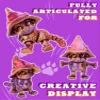Aousin 3D Printed Cat with Witch Hat  Flexible Articulated 3D Printed Animals, Removable Hat, Perfect for Halloween Desk Decor or Gifts (Purple) view 3