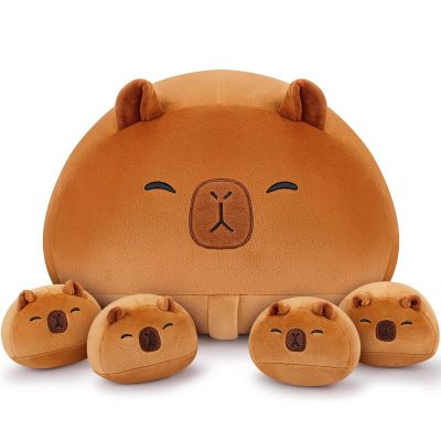 5 PCS Capybara Plush Stuffed Animal Family-19" Large Round Capybara Plush, Large Mommy Plushies with 4 Baby Plushie Toy for Kids, Kawaii Body Pillow Christmas Birthday Gifts for Kids Boys Girls