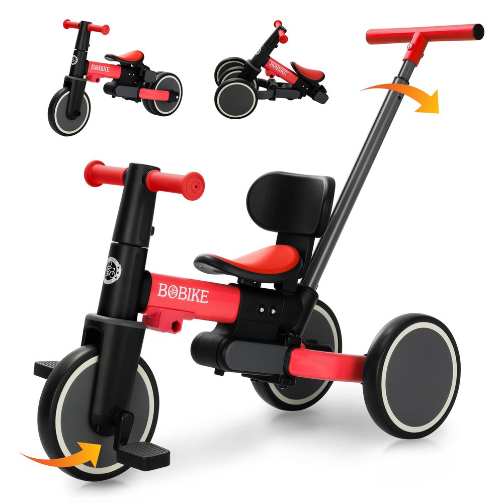 BoBike 5-in-1 Tricycle for Toddlers 18 Months to 5 Years, Kids Bike with Upgraded Pedals, Parent Push Handle, Balance Bike & Easy Assembly for Boys Girls (Red)