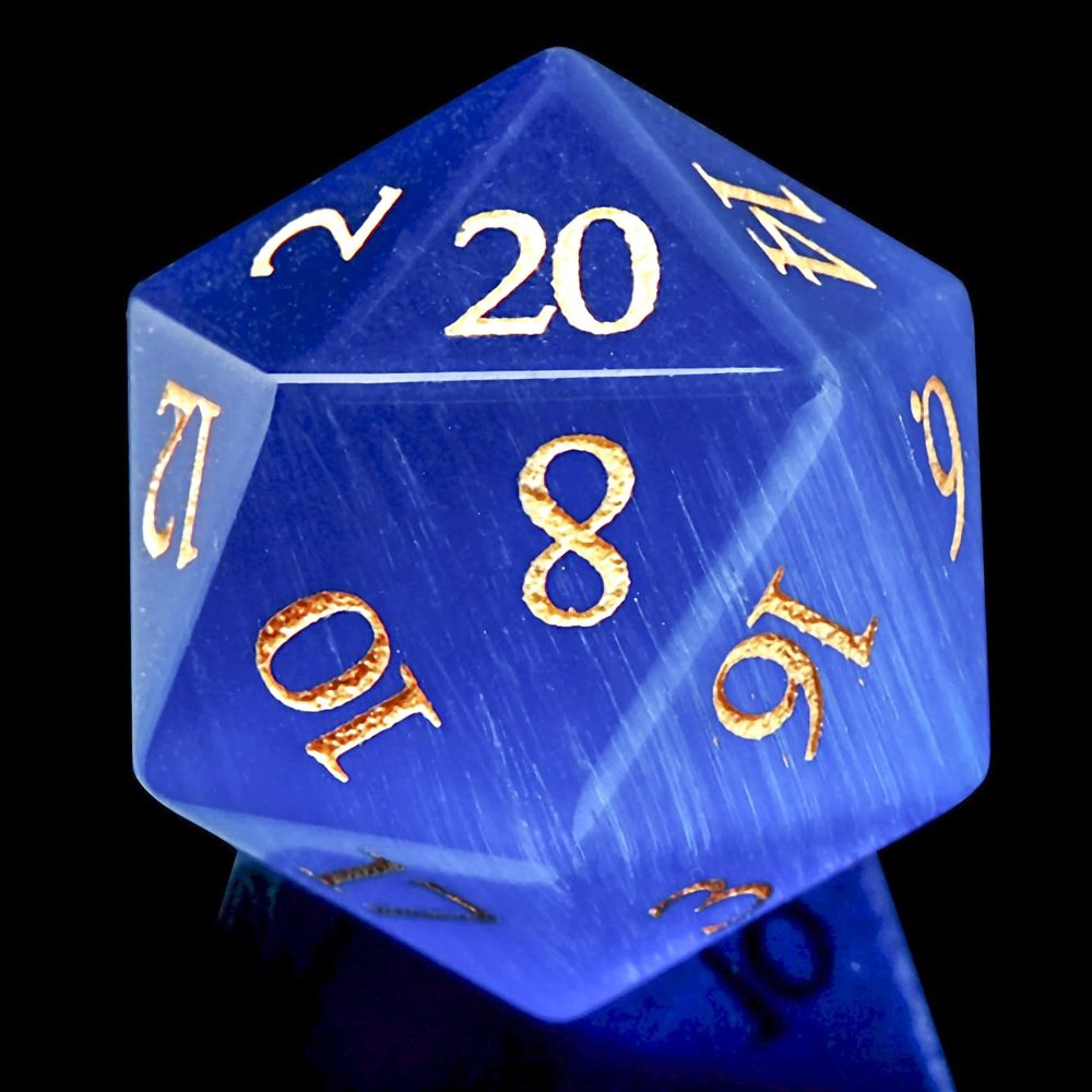 1PCS Gem D20 DND Dice - 25mm 20 Sided Crystal Cat Eye D&D Dice for Dungeons and Dragons, RPG, Roleplaying Games MTG Table Games, Handmade Polyhedral Dice (Blue Cat Eye)