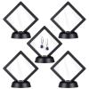 5 Pcs 3D Floating Frame with Stand, Challenge Coin Display Holder 2.75"x2.75" Small Shadow Box 3D Floating Clear Case Black Gift Packing Frame for Earrings Rings Necklace Bracelet Brooch Medallion view 1
