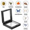 5 Pcs 3D Floating Frame with Stand, Challenge Coin Display Holder 2.75"x2.75" Small Shadow Box 3D Floating Clear Case Black Gift Packing Frame for Earrings Rings Necklace Bracelet Brooch Medallion view 4