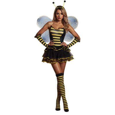 Prytgnsor Women Halloween Bee Costume Set Sleeveless Bumble Bee Cosplay Costume Theme Party Fancy Honeybee Queen Dress Set (Z-01, XL)