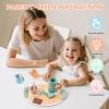 KDSFT Tea Party Set for Little Girls, Wooden Kids Tea Set with Teapot Cups Coasters Carrying Dessert, Picnic Outdoor Toys Pretend Play Kitchen Accessories for 3 4 5 Years Old view 3