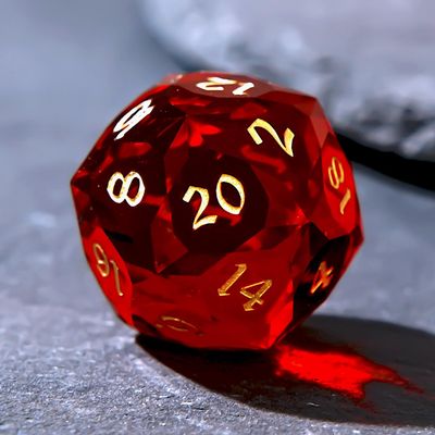 1PCS Multifaceted Glass D20 DND Dice - 28mm 20 Sided Gem D&D Dice for Dungeons and Dragons, RPG, Roleplaying Games MTG Table Games, Handmade Polyhedral Dice(Glass Red)