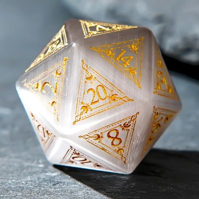 1PCS Gem D20 DND Dice - 25mm 20 Sided Crystal Cat Eye D&D Dice for Dungeons and Dragons, RPG, Roleplaying Games MTG Table Games, Handmade Polyhedral Dice(Pattern Grey)