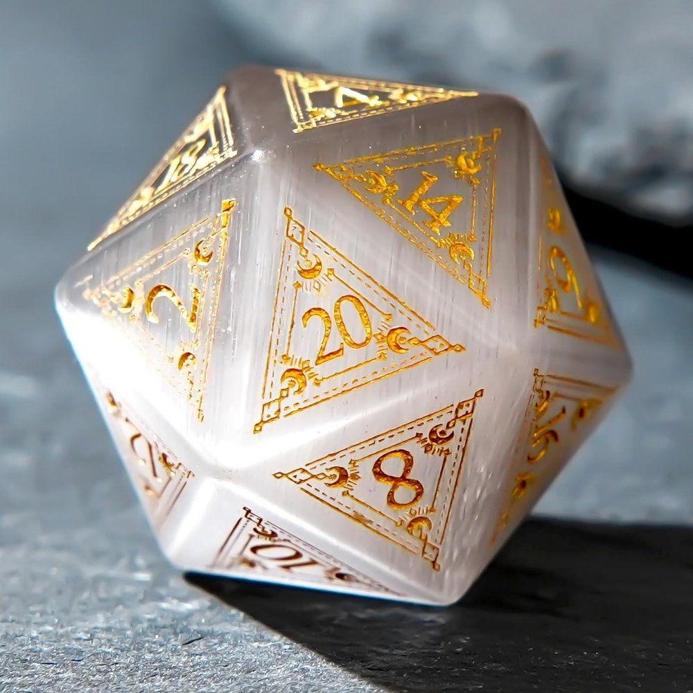 1PCS Gem D20 DND Dice - 25mm 20 Sided Crystal Cat Eye D&D Dice for Dungeons and Dragons, RPG, Roleplaying Games MTG Table Games, Handmade Polyhedral Dice(Pattern Grey)