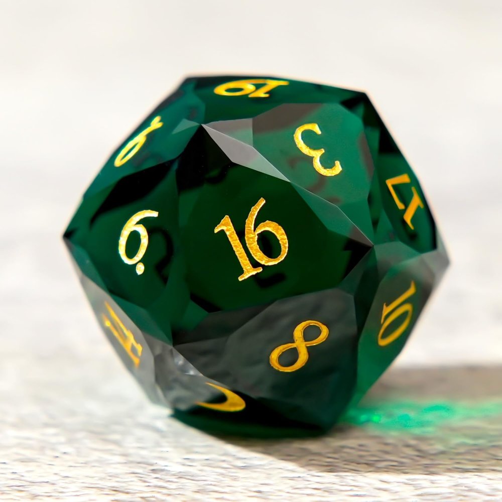 1PCS Multifaceted Glass D20 DND Dice - 28mm 20 Sided Gem D&D Dice for Dungeons and Dragons, RPG, Roleplaying Games MTG Table Games, Handmade Polyhedral Dice(Glass Green)