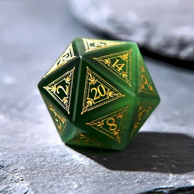 1PCS Gem D20 DND Dice - 25mm 20 Sided Crystal Cat Eye D&D Dice for Dungeons and Dragons, RPG, Roleplaying Games MTG Table Games, Handmade Polyhedral Dice(Pattern Green)