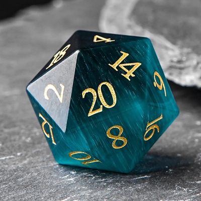 1PCS Gem D20 DND Dice - 25mm 20 Sided Crystal Cat Eye D&D Dice for Dungeons and Dragons, RPG, Roleplaying Games MTG Table Games, Handmade Polyhedral Dice (Green Cat Eye)