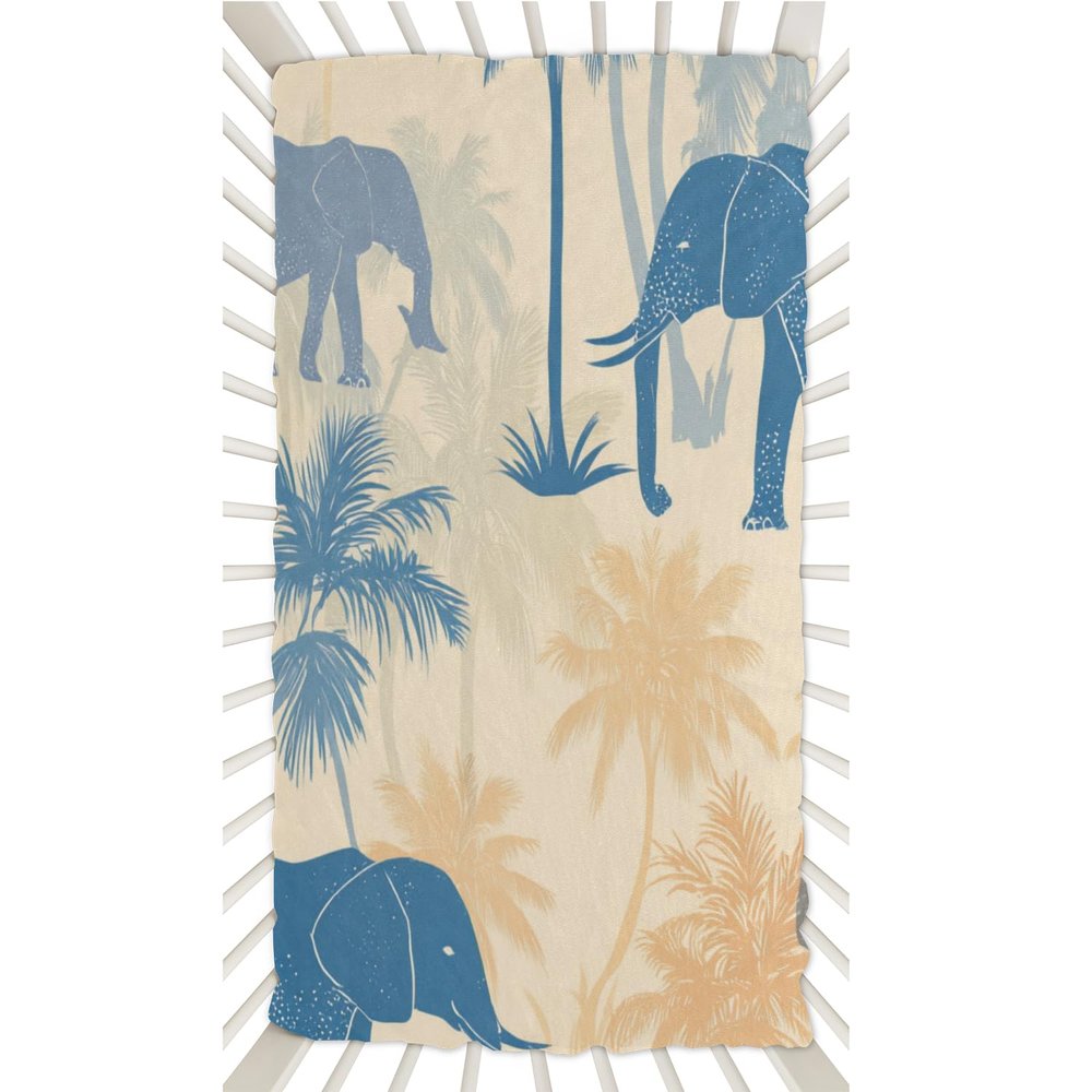 Xosoxruk Baby Crib Sheet Elephant Coconut Tree Fitted Sheet for Boys Girls Microfiber Cradle Sheets Breathable Crib Cover Fit for Standard Mattress 52 x 28 in
