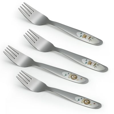 4 Piece Stainless Steel Toddler Forks, Safe Children Forks for Self-Feeding, Baby Forks with Colorful Laser Design, Dishwasher Safe
