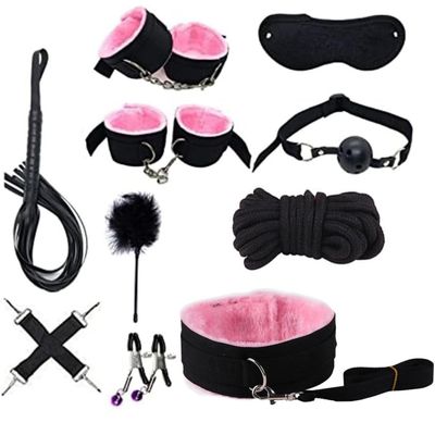 10 Piece Nylon Indoor Sports and Fitness Set with Feather Stick, Couple Gift - D16 (Powder)