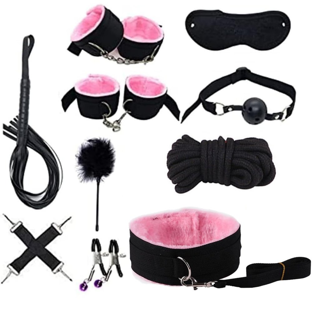 10 Piece Nylon Indoor Sports and Fitness Set with Feather Stick, Couple Gift - D16 (Powder)