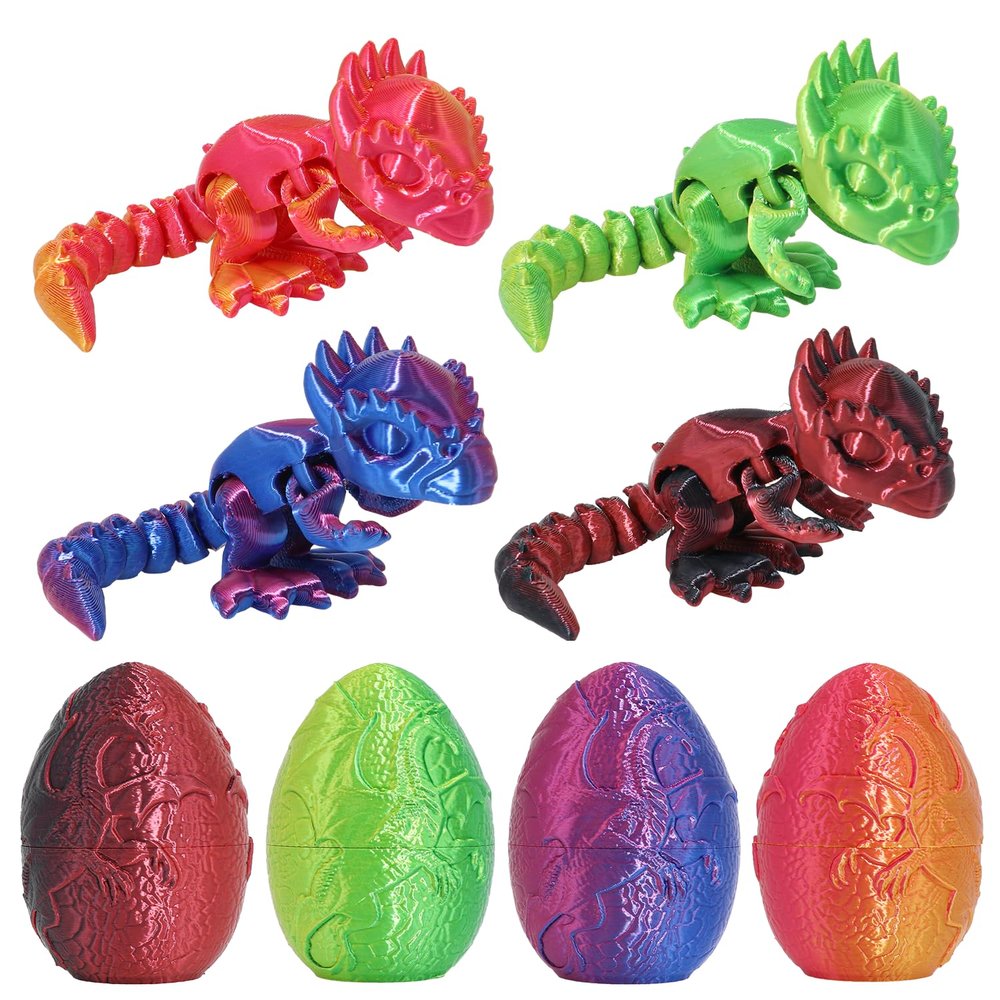 4PCS 3D Printed Dinosaur Animal Egg Set,Crystal Dinosaur Animals Egg Fidget Toy withDinosaur Inside Easter Halloween for Kids (4 Pcs Dinosaur)