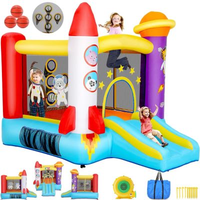 Whubefy 106x81x79in Inflatable Bounce House for Kids 3-6, Space Adventure Astronaut Role-Play Castle with Slide, Safety Netting, Puncture-Resistant Oxford Cloth, Easy Setup for Indoor/Outdoor Fun