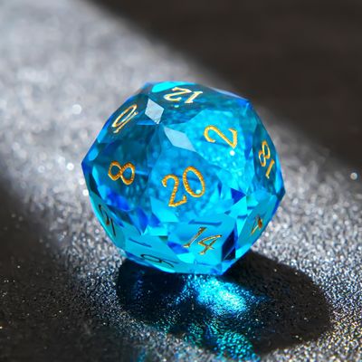 1PCS Multifaceted Glass D20 DND Dice - 28mm 20 Sided Gem D&D Dice for Dungeons and Dragons, RPG, Roleplaying Games MTG Table Games, Handmade Polyhedral Dice(Glass Teal)