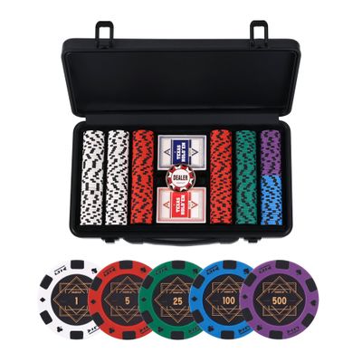 sharkplay 14g Clay Poker Chips Set for Texas Hold'em, 300 PCS Casino Numbered Chips with High-end Carrying Case & Dealer Button