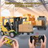 seveclotree 1/64 RC Forklift Toy,Toys for 6 7 8 9 Year Old Kids Boys,2 in 1 Transformable Lift Fork & Hook with Lights & Sounds,Remote Control Car with Trailer,RC Construction Toys Kids Gifts view 3