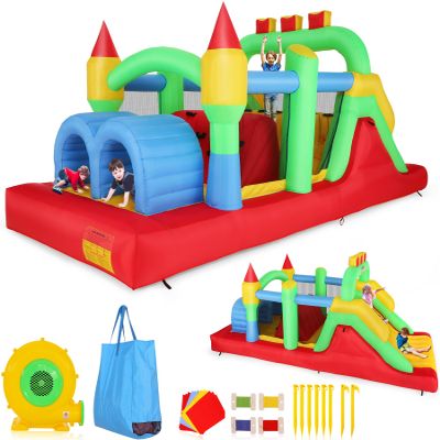 18 x 8.2 x 7.2FT Inflatable Obstacle Course Bounce House for Kids 3-12 with Blower, Large Blow up Bouncer Castle w/Dual Tunnels, Wide Slide, Climbing Wall, Obstacles and Jumping Area for Party Event