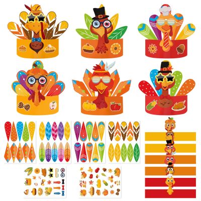 Abilat 12 Pack Thanksgiving Turkey Hats Crafts for Kids DIY Turkey Headband Party Crown Craft Kits Thanksgiving Activities for Kid Holiday Party Favors School Home Activity