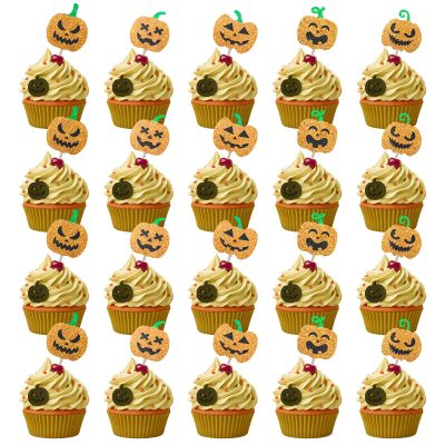20 PCS Halloween Cupcake Toppers,Glitter Halloween Cupcake Picks Cake Decorations for Ha-lloween Theme Baby Shower Birthday Party Supplies