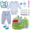 12 Pcs Reborn Baby Doll Clothes Set for 17-22 Inch Babydolls, Dinosaur Reborn Baby Doll Accessories and Clothes with Plush-Finish Backpack, Dinosaur Trousers, and Bib for Realistic Babydolls, Green view 1