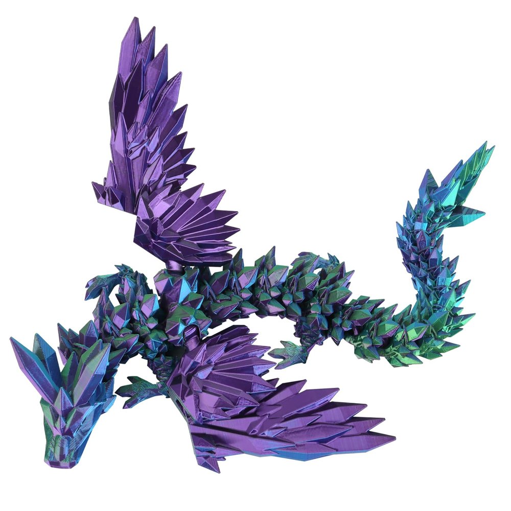 critigulf 18 inch Large Articulated 3D Printed Dragon with Wings and Egg  Mutil Colors  Giant Flying Toy Inside  Toothless Style Collectible for Kids and Adults (Blue Green Purple)
