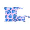 DJYQBFA 2-Pack Waterproof Wet Dry Bags for Swimsuits & Travel - Large & Small Sizes with Snap Handles, Lightweight Blue Monstera Leaves Pink Print Polyester Bags (11.8"x13.5" + 8.7"x5.1") view 1
