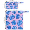 DJYQBFA 2-Pack Waterproof Wet Dry Bags for Swimsuits & Travel - Large & Small Sizes with Snap Handles, Lightweight Blue Monstera Leaves Pink Print Polyester Bags (11.8"x13.5" + 8.7"x5.1") view 2