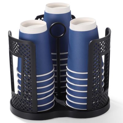 3-Tier Cup Holder Rack with 360 Swivel Base, Black Abs Organizer for Disposable Cups, Airflow Holes and Compact Design for Home & Work