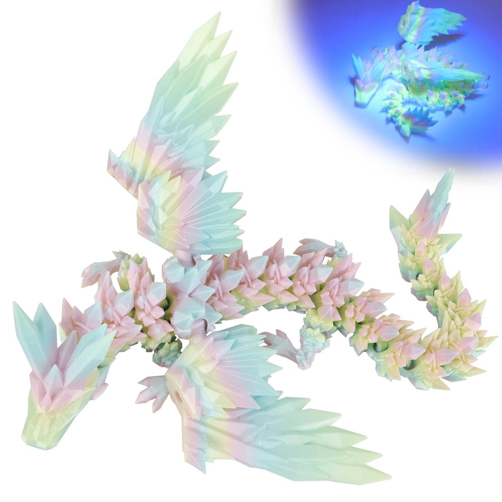 critigulf 18 inch Large Articulated 3D Printed Dragon with Wings and Egg  Mutil Colors  Giant Flying Toy Inside  Toothless Style Collectible for Kids and Adults (nightlight Rainbow)