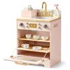 ROBUD Wooden Dishwasher Playset, Play Kitchen Set, Toy Dishwasher for Kids, Pretend Toddlers Kitchen Toy with Storage Baskets, Plates, Bowls and Detergent, Gift for Boys & Girls, Age 3+ (Pink) view 1