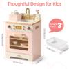 ROBUD Wooden Dishwasher Playset, Play Kitchen Set, Toy Dishwasher for Kids, Pretend Toddlers Kitchen Toy with Storage Baskets, Plates, Bowls and Detergent, Gift for Boys & Girls, Age 3+ (Pink) view 3