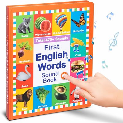 Arnbz 2025 New My First English Words Sound Book Toy, English Learning Talking Book, 470+ Words, 21 Themes, Press to Learn Phonics, Interactive Educational Books for 3 Year Olds A