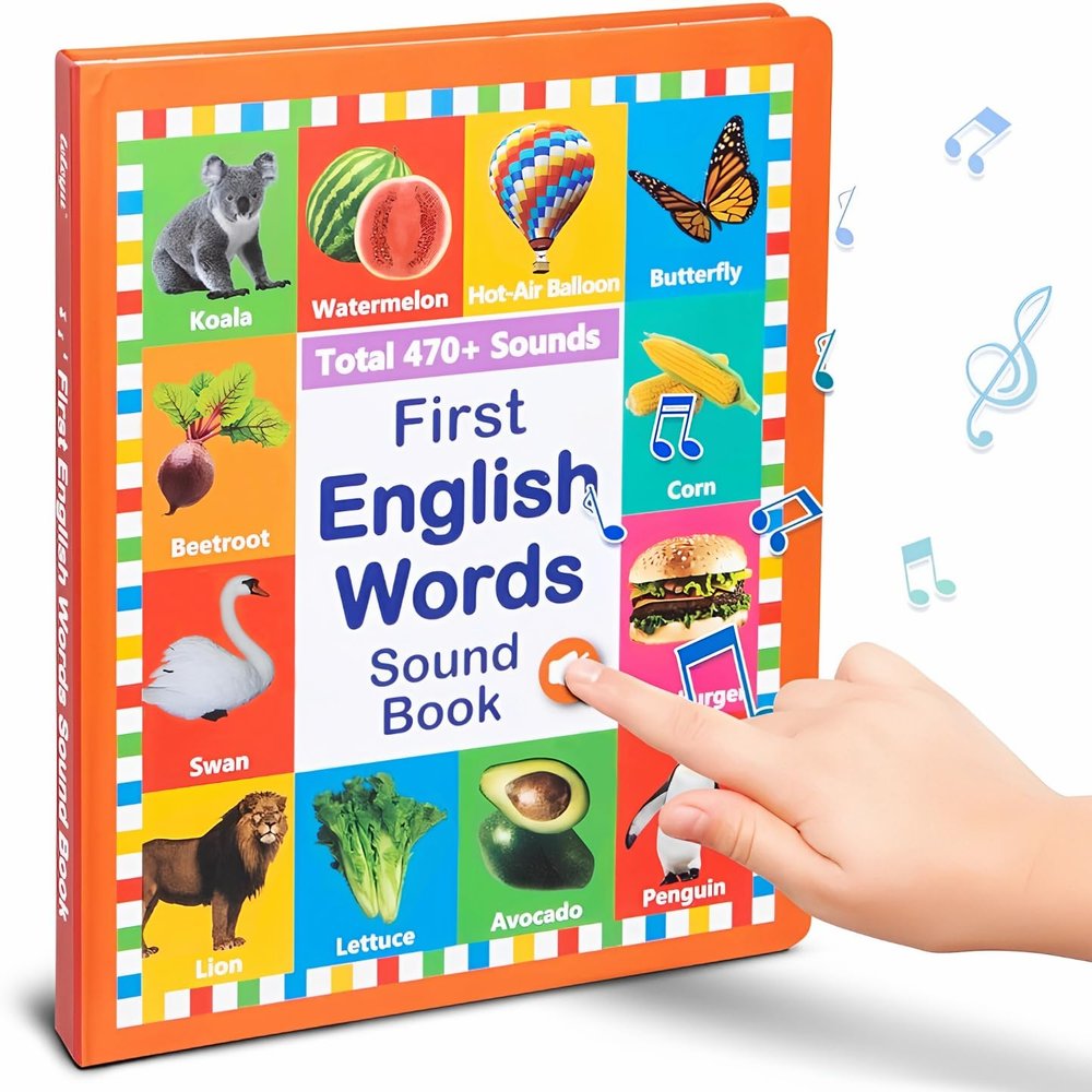Arnbz 2025 New My First English Words Sound Book Toy, English Learning Talking Book, 470+ Words, 21 Themes, Press to Learn Phonics, Interactive Educational Books for 3 Year Olds A