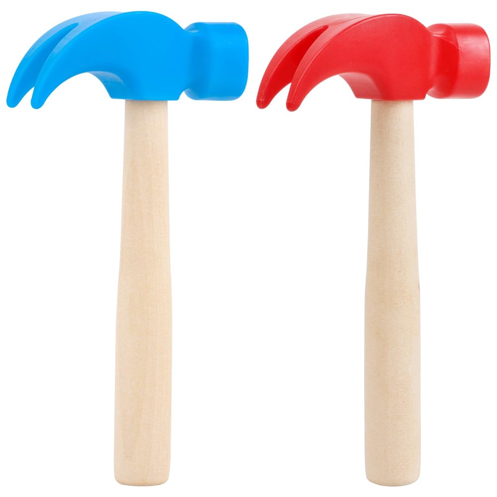 Lemicin 2 Pack Wooden Hammer Toys, Simulation Hammers Maintenance Tools Educational Toys for Boys Girls Kids Maintenance Tools Birthday Party Games Supplies(Red & Blue)