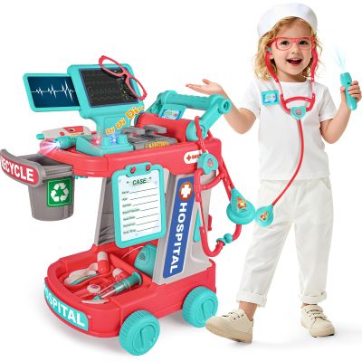 MUZREES Doctor Kit for Kids, Pretend Play Medical Toy Doctor Cart, Doctor Toy for Toddlers 3-5, Christmas Birthday Costume Role Play Dress Up Gift Ideas for Boys Girls
