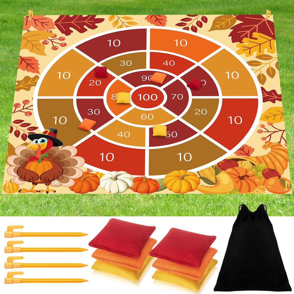 Arrowbash Giant Fall Thanksgiving Bean Bag Toss Game 4.9ft Large Festival Outdoor Lawn Yard Camping Field Day Games for Family Backyard Halloween Fall Thanksgiving Day Party Gift