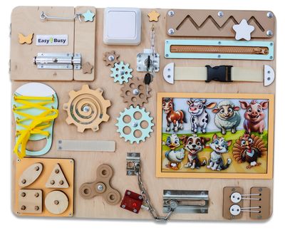 Montessori Farm Busy Board For 1 2 3 Year Old Toddlers Magnetic Animal Activity Board Sensory Educational Toy Medium Size With Or Without Stand (With a wall mount kit)