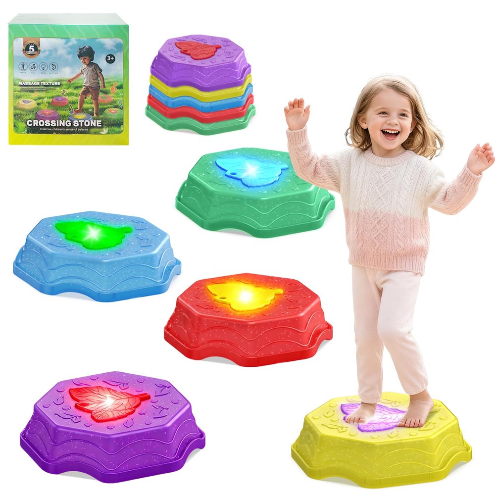 ABVSAB Stepping Stones for Kids with Light & Music,Toddler Sensory Toy for Obstacle Course Coordination4 Year Old Girl Birthday Gifts for Boys Kids 3+
