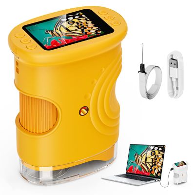 2025 Upgraded 1000X Handheld Microscope for Kids 4K 2.0" Screen Rechargeable Mini Pocket Digital Microscopes w/Slides Kit Portable Edu Gift Age 4-6 8-12 Children Students (Yellow)