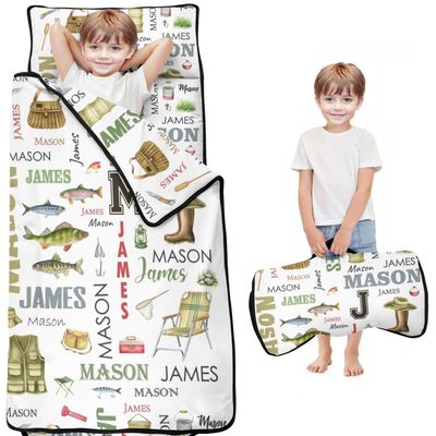 Personalized Monogram Toddler Nap Mat for Boys Girls with Name Custom Sleeping Bag with Blanket & Pillow, Soft Roll Up Nap Mat for Preschool, Daycare & Kindergarten
