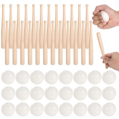 48 PCS Mini Baseball Bats Mini Foam Sports Balls, 7.9 in Small Wooden Baseball Bats, 2 in Foam Baseball Balls, DIY Paintable Wood Bat for Baseball Party Supplies Sports Theme Decoration (48PCS)